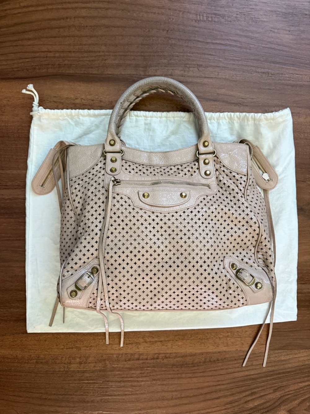 Balenciaga Perforated Leather Moto in Light Pink